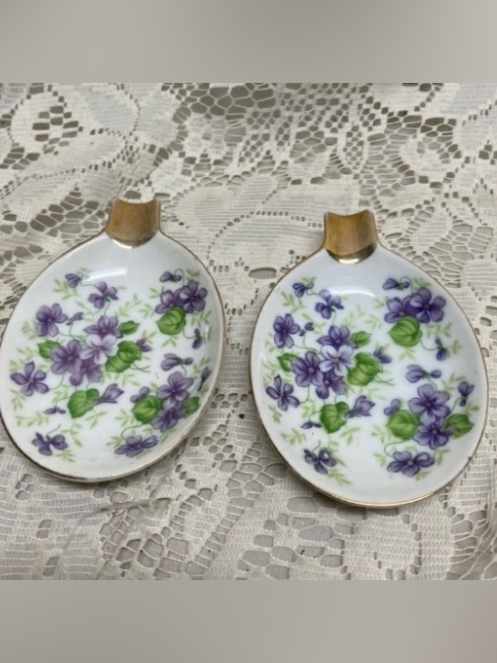 Vintage, Rare 2-pc Porcelain Individual Ash trays-Violets